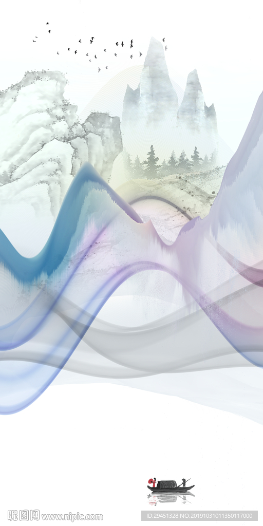 线条新风景山水画 TIF分层