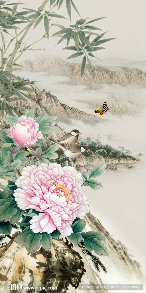 牡丹新风景山水画 TIF分层