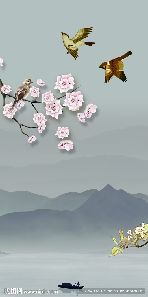 花鸟新风景山水画 TIF分层