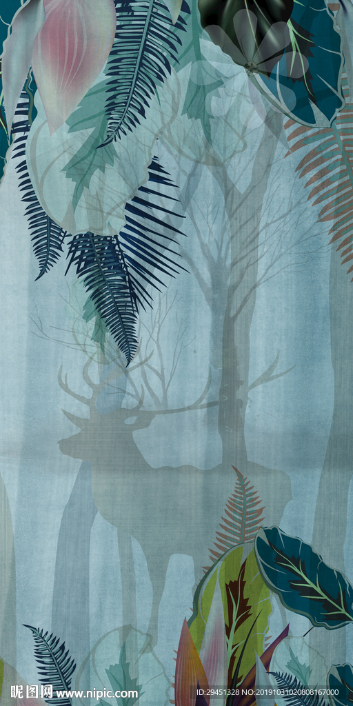 北欧绿植玄关挂画 TIF分层