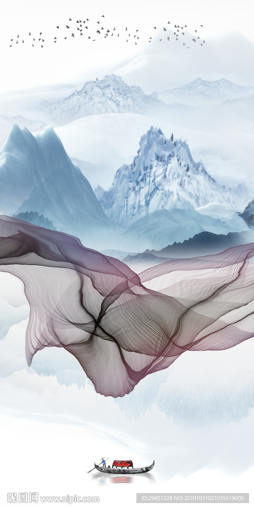 抽象线条山水国画 TIF分层