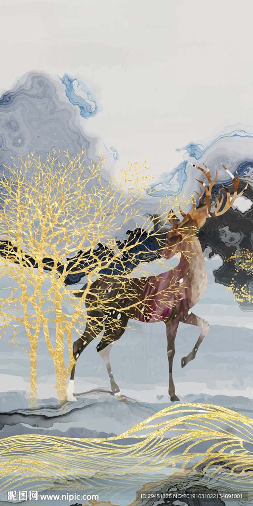 水彩风景山水国画 TIF分层