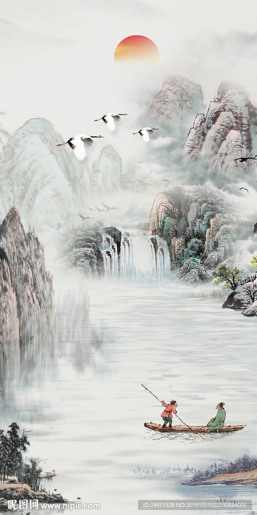 新中式风景山水国画 TIF分层