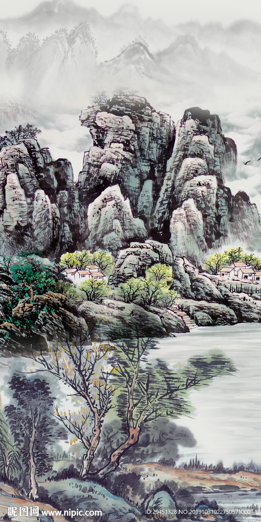 意境 风景山水国画 TIF分层