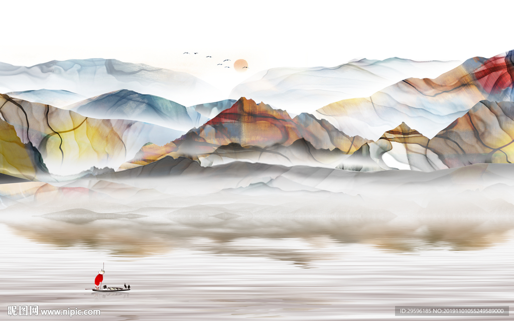 中式客厅山水画 TIF分层