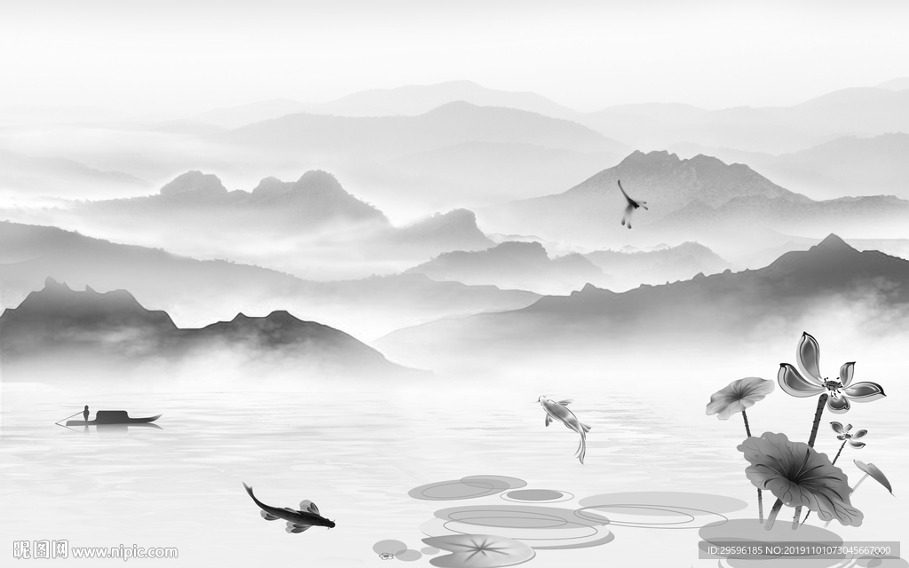 新中式山水背景墙 TIF分层