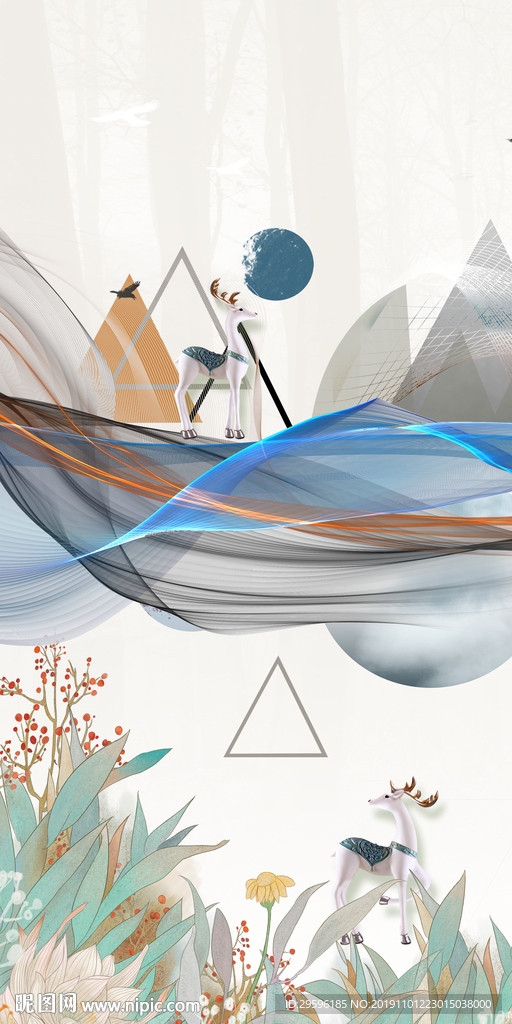 线条抽象新玄关画 TIF分层