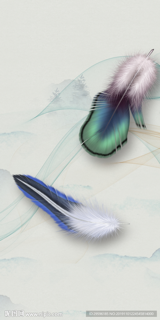 羽毛大气新玄关画 TIF分层