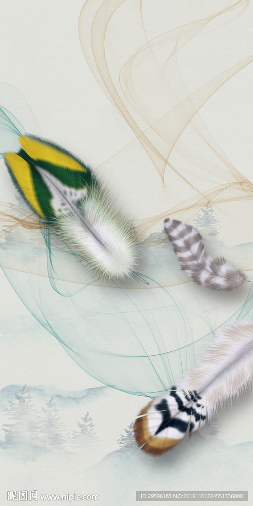 现代羽毛玄关画 TIF分层