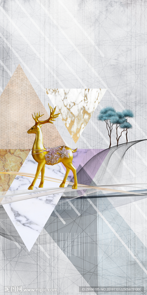 几何麋鹿新玄关画 TIF分层