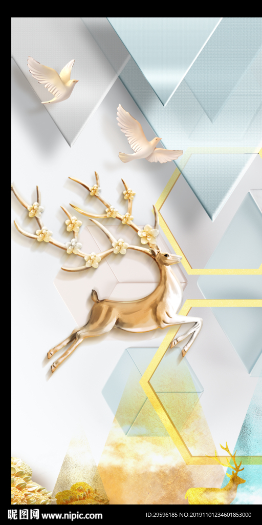 现代 麋鹿新玄关画 TIF分层