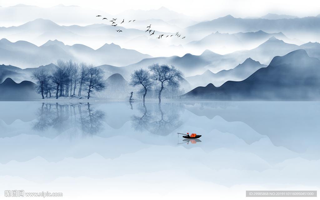 简约意境中式山水 tif分层