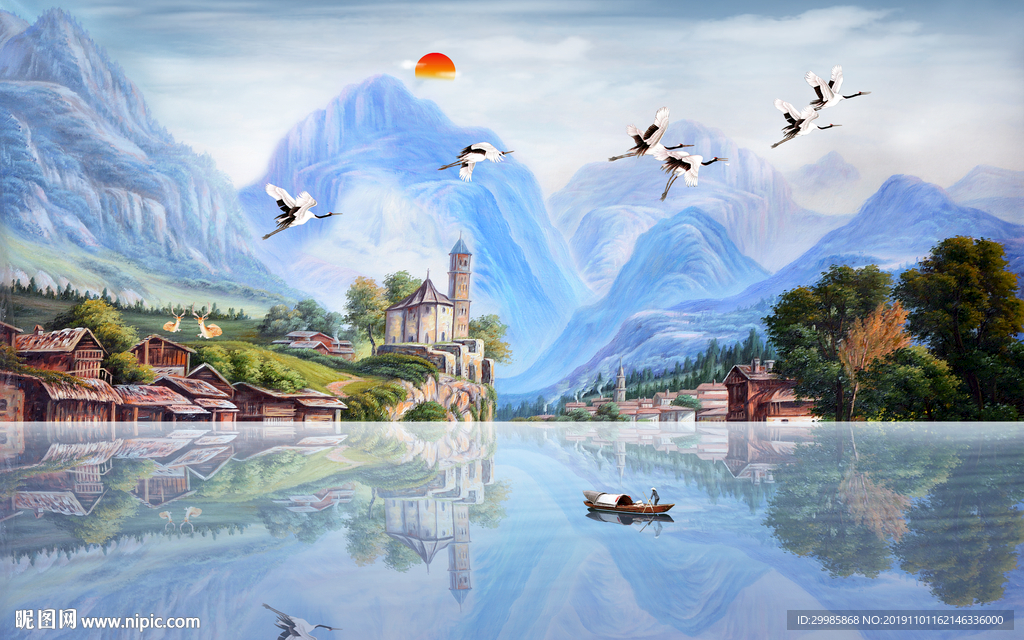 风景意境中式山水 tif分层