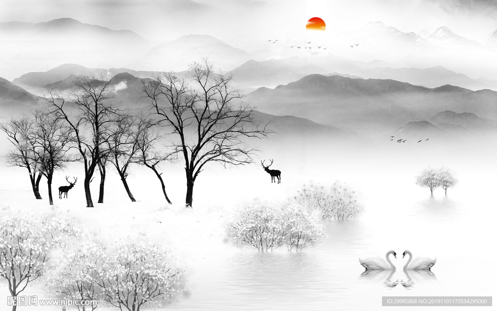 现代简约中式山水 tif分层