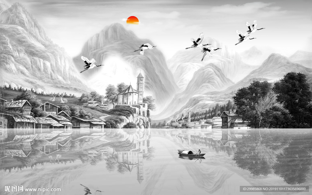 现代意境中式山水 tif分层