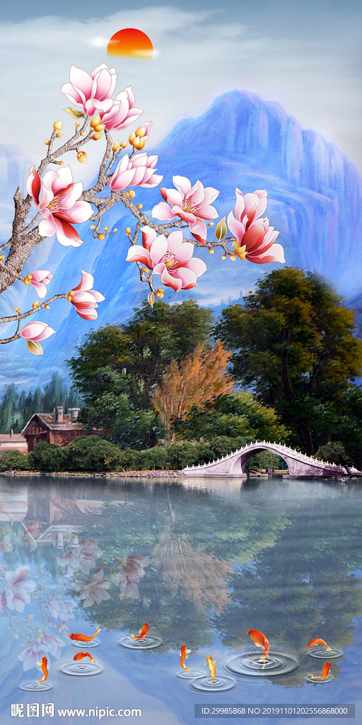 新中式玄关山水画 tif分层