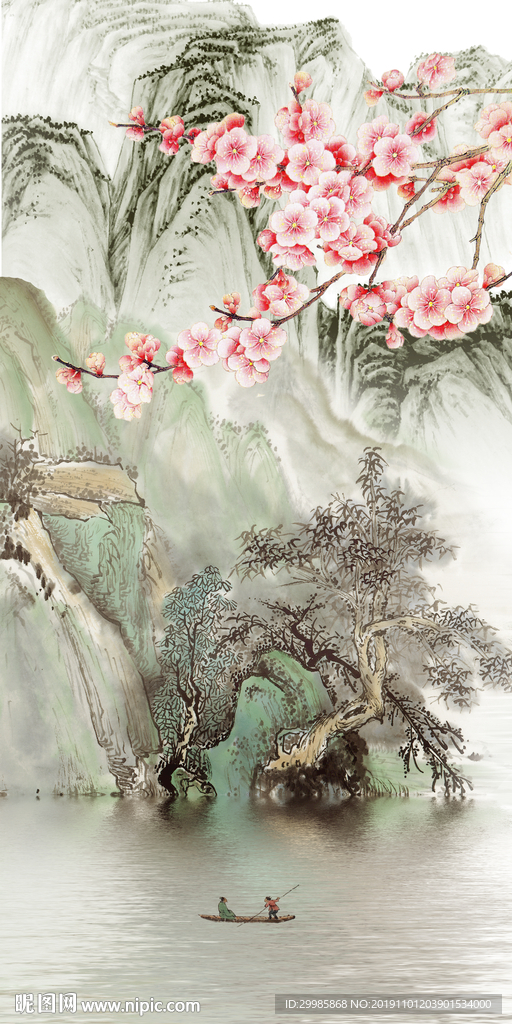 中国风玄关山水画 tif分层