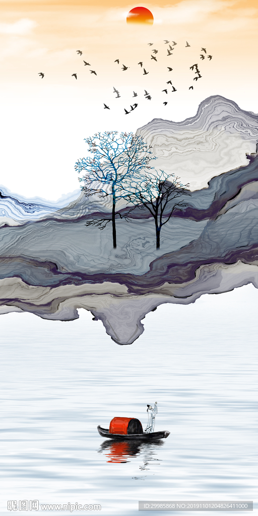 精美玄关山水画 tif分层