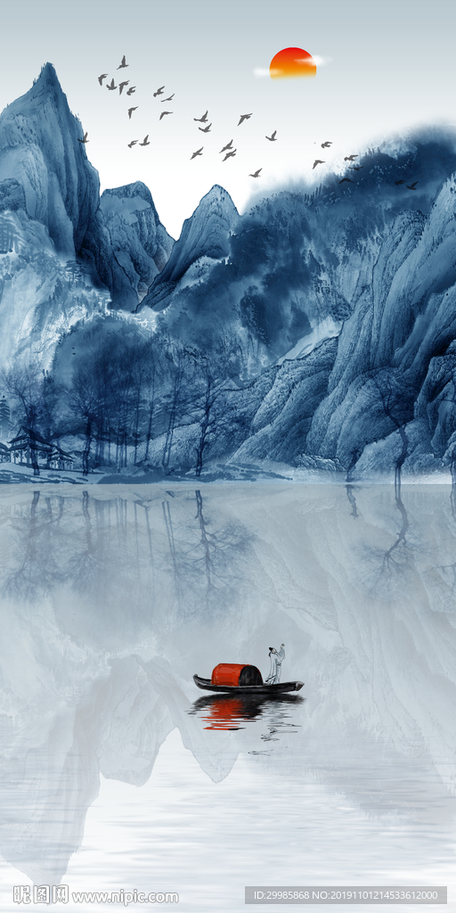 中式玄关山水画 tif分层