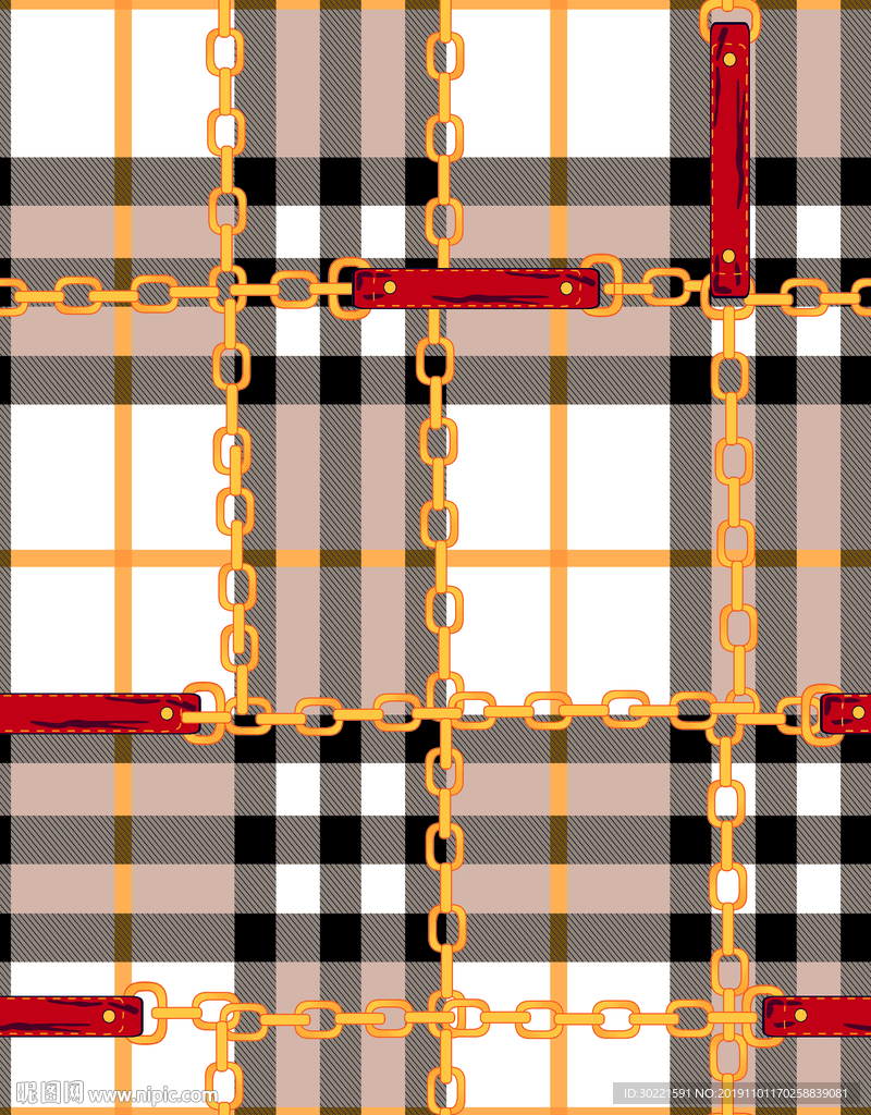 数码 印花 大牌花 方格 链条