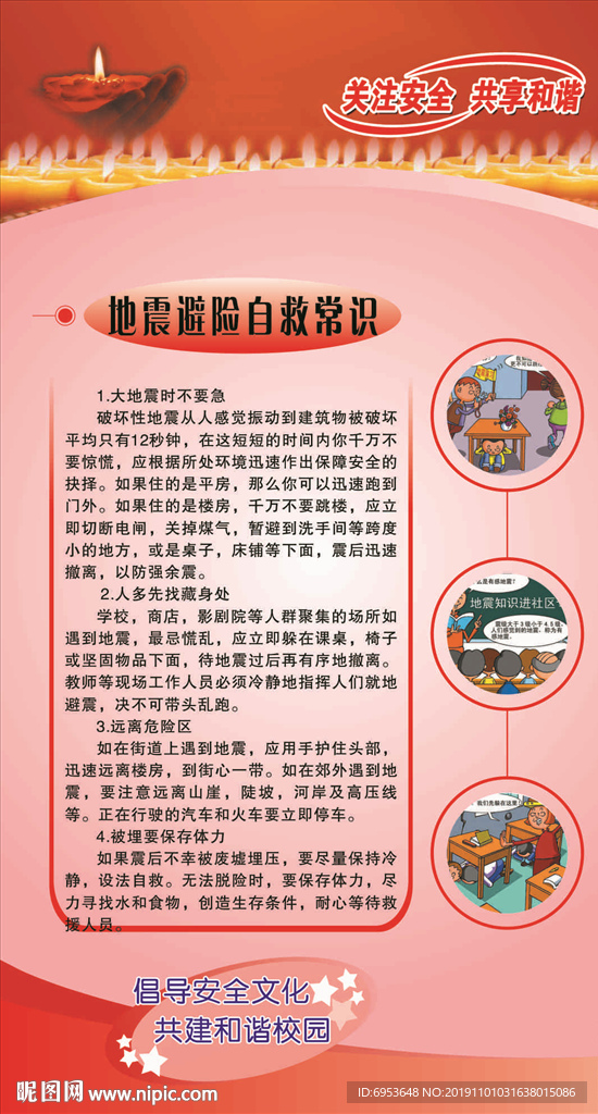 学校地震避险自救安全知识展板