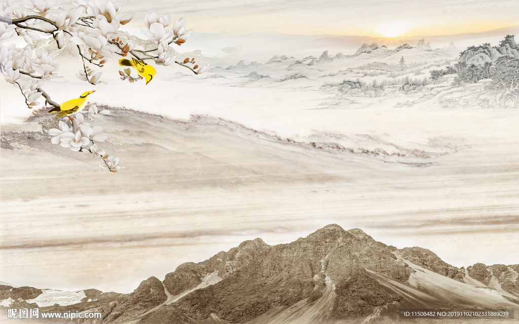 新中式石纹玉兰