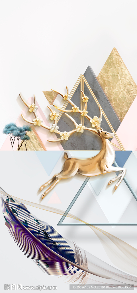 麋鹿奢华新玄关画 TIF分层