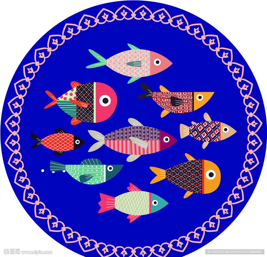 卡通鱼海底世界圆形地垫