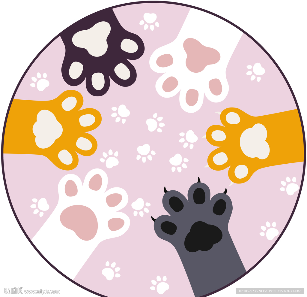 粉色猫爪子圆形地垫