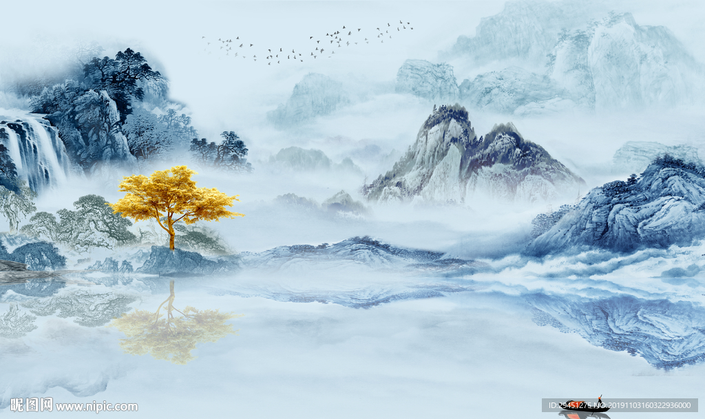 中式奢华意境山水画TIF分层