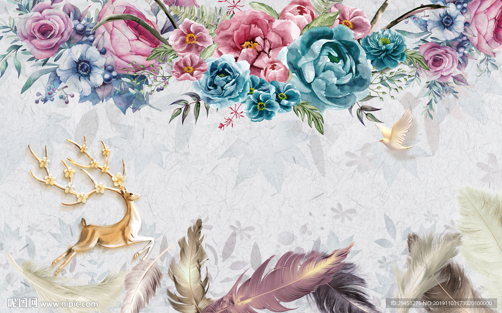 手绘花欧式背景墙 TIF分层