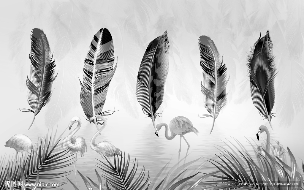 羽毛欧式背景墙 TIF分层