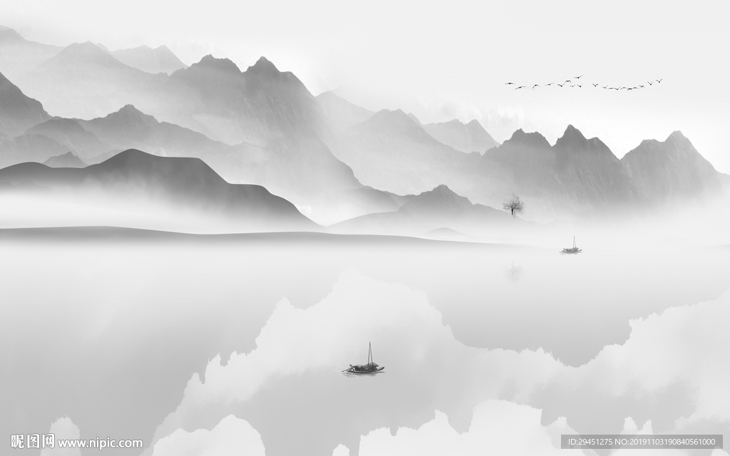 中式 中国风山水 TIF分层