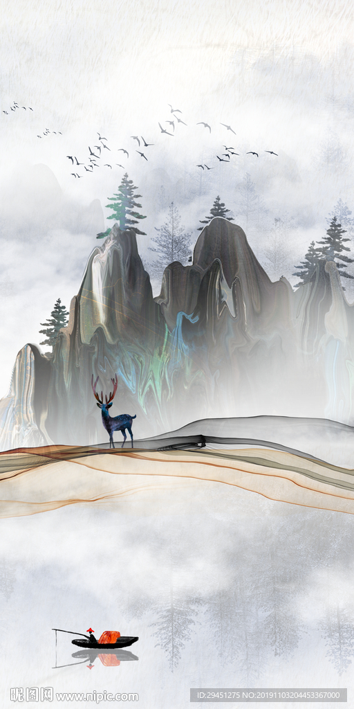 新中式玄关新山水画 TIF分层