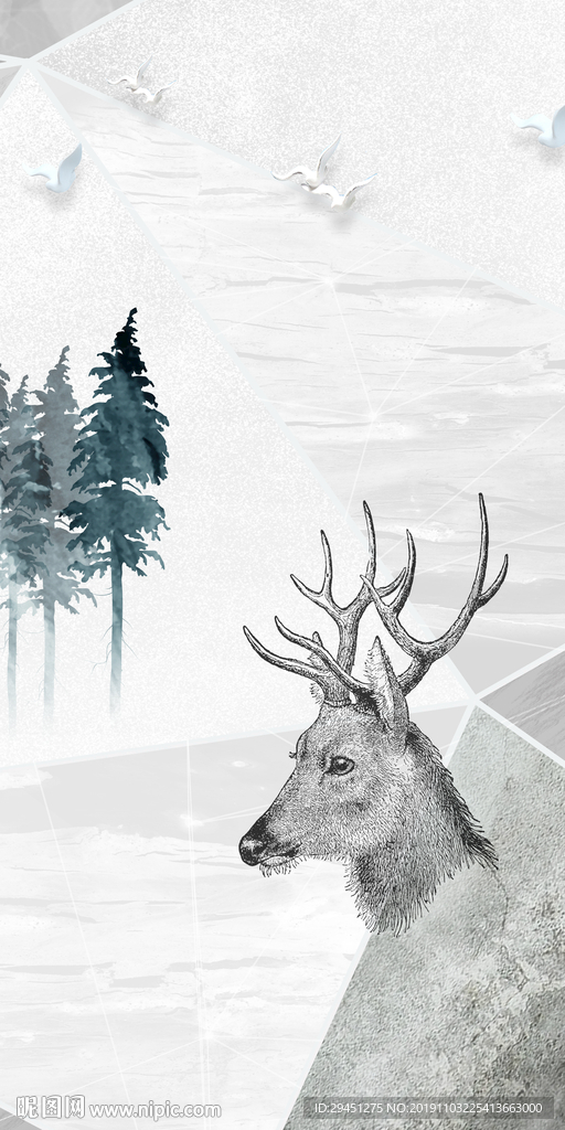 北欧麋鹿装饰玄关 TIF分层