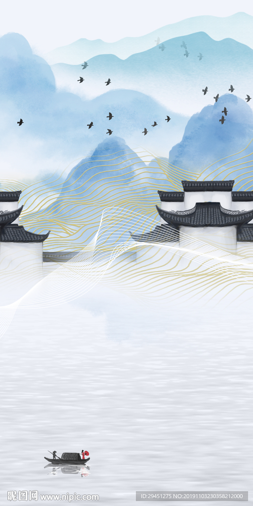 水墨画玄关画山水画 TIF分层