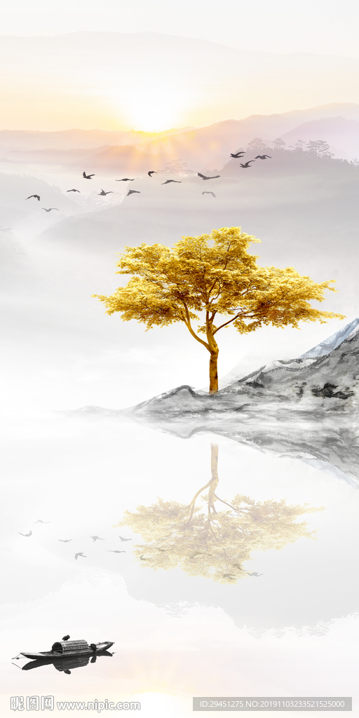 金树玄关画山水画 TIF分层