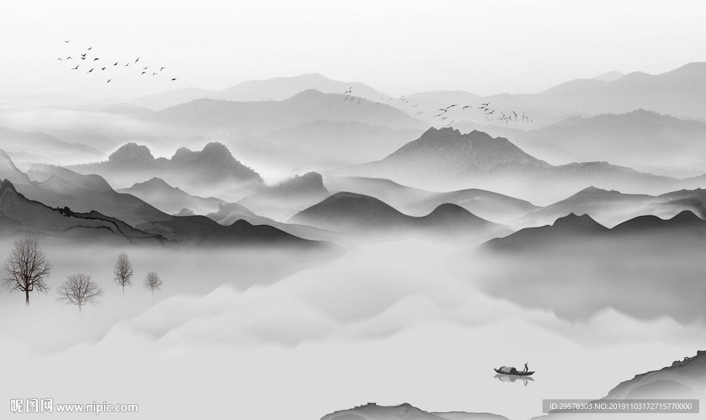 中国风山水新中式画 TIF分层