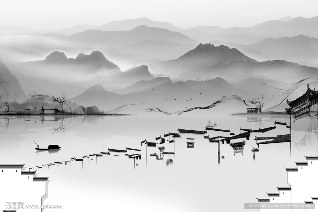 现代山水新中式画 TIF分层