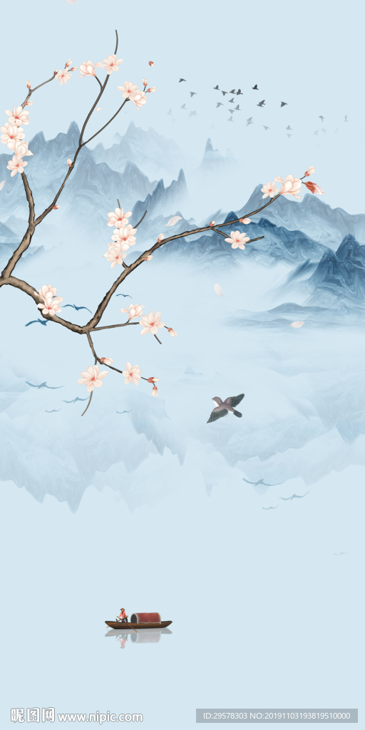 花鸟山水意境玄关 TIF分层