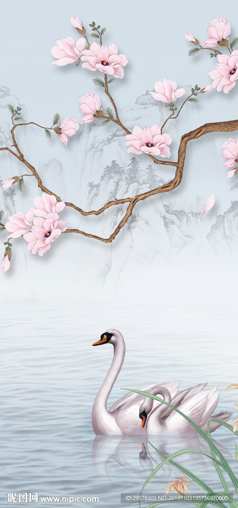 花鸟山水意境玄关 TIF分层