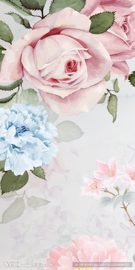 手绘 花纹玄关画 TIF分层