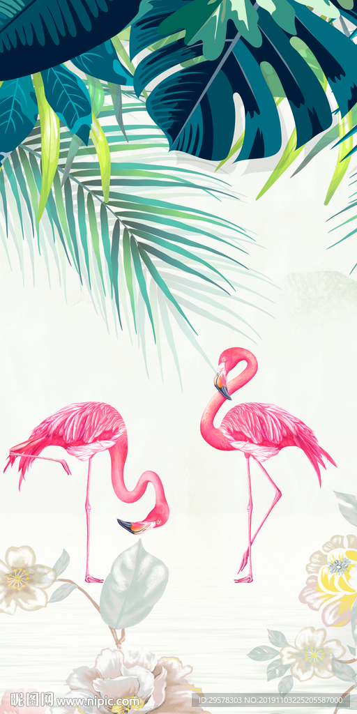 火烈鸟简欧式玄关画 TIF分层