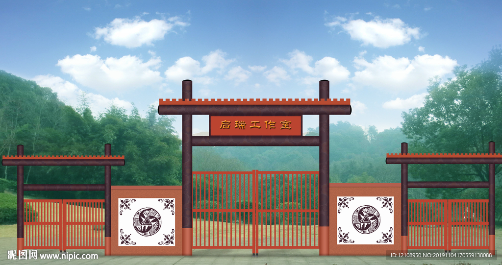 古典木质大门牌坊门