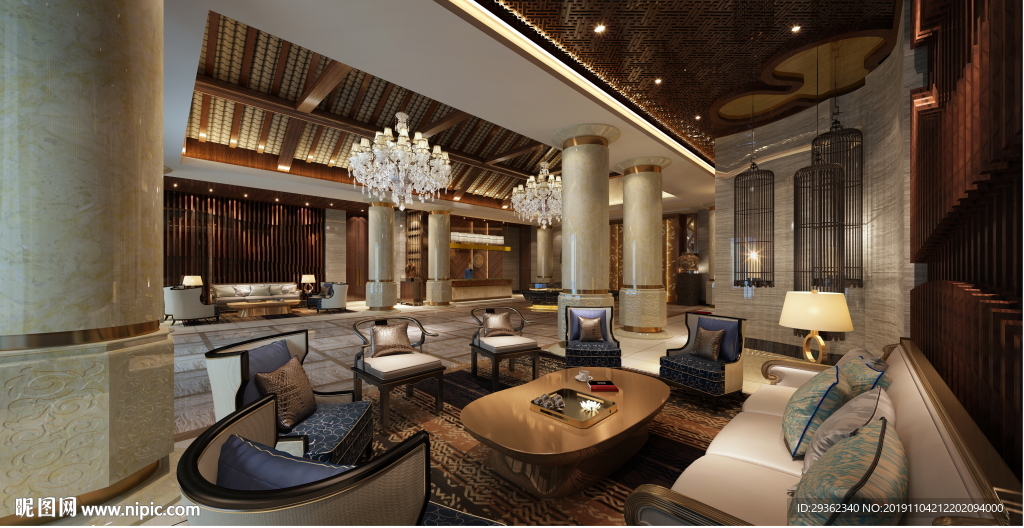 中式酒店会所餐厅大堂室内设计