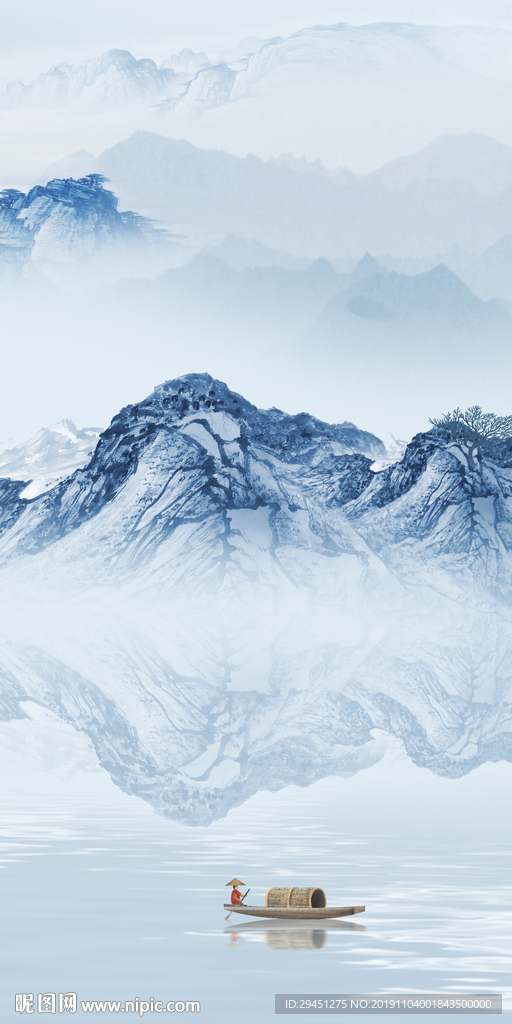 中式玄关画山水画 TIF分层