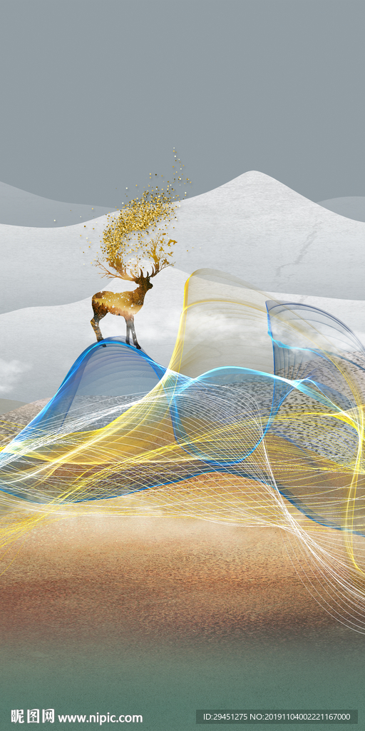 麋鹿北欧装饰玄关 TIF分层