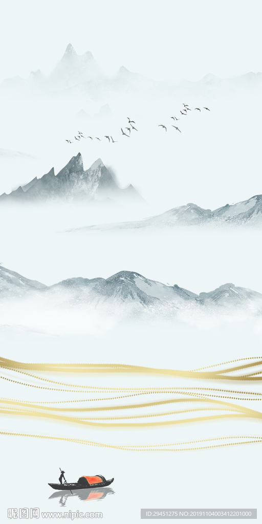 新中式玄关画山水画 TIF分层