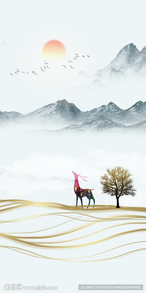 高档 玄关画山水画 TIF分层