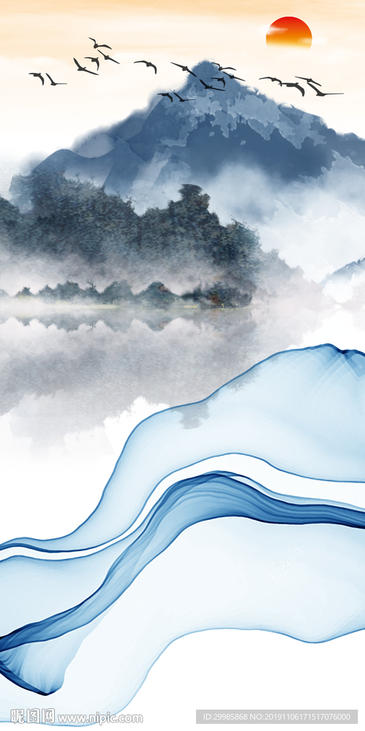 新中式水墨玄关山水 tif分层